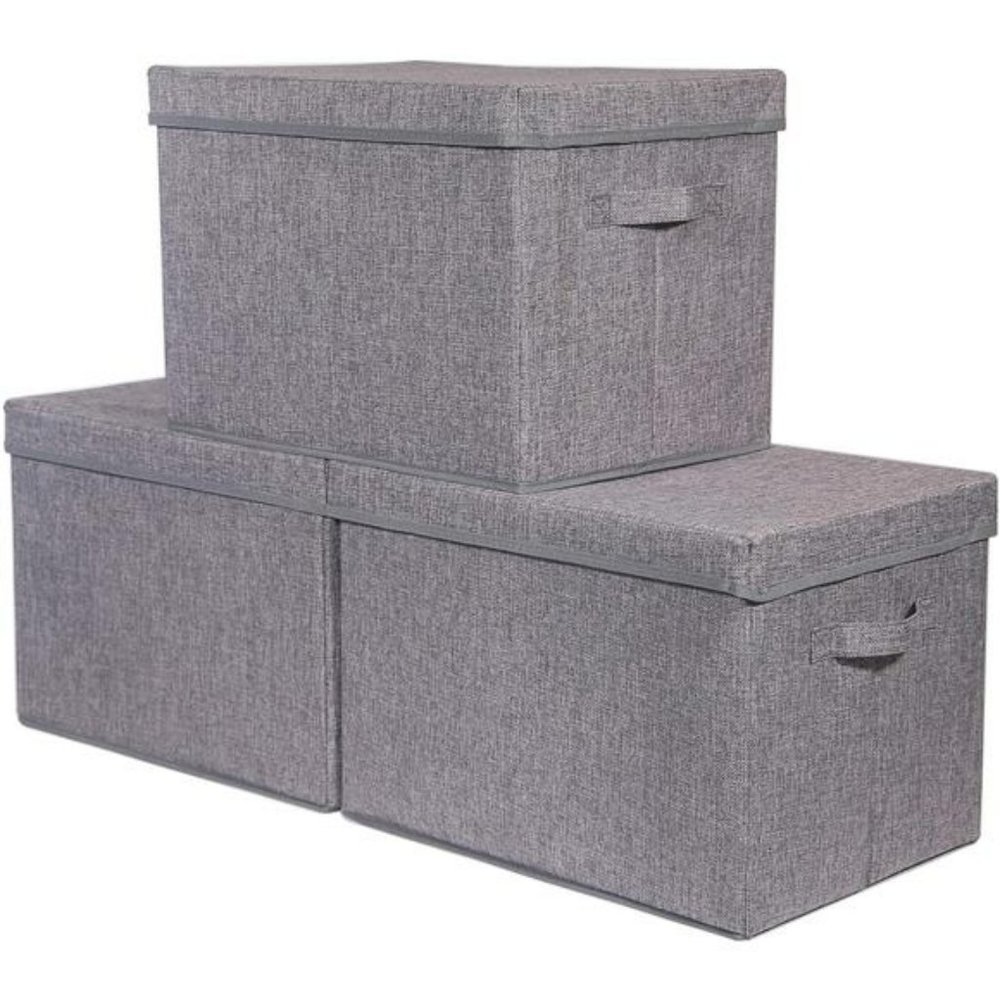 3 Pack Large Foldable Storage Box with Lids Fabric Storage Cube Organizer - Picture 1 of 7